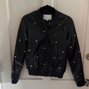 Miu Miu Black Bomber Jacket with Gold Accents